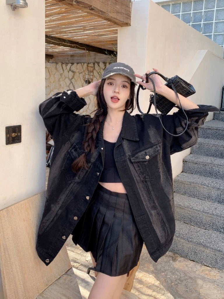 JK34 | Black denim oversize jacket