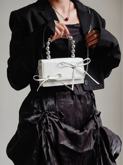 BAG05 | Bow Tie Black White Pearl Bag