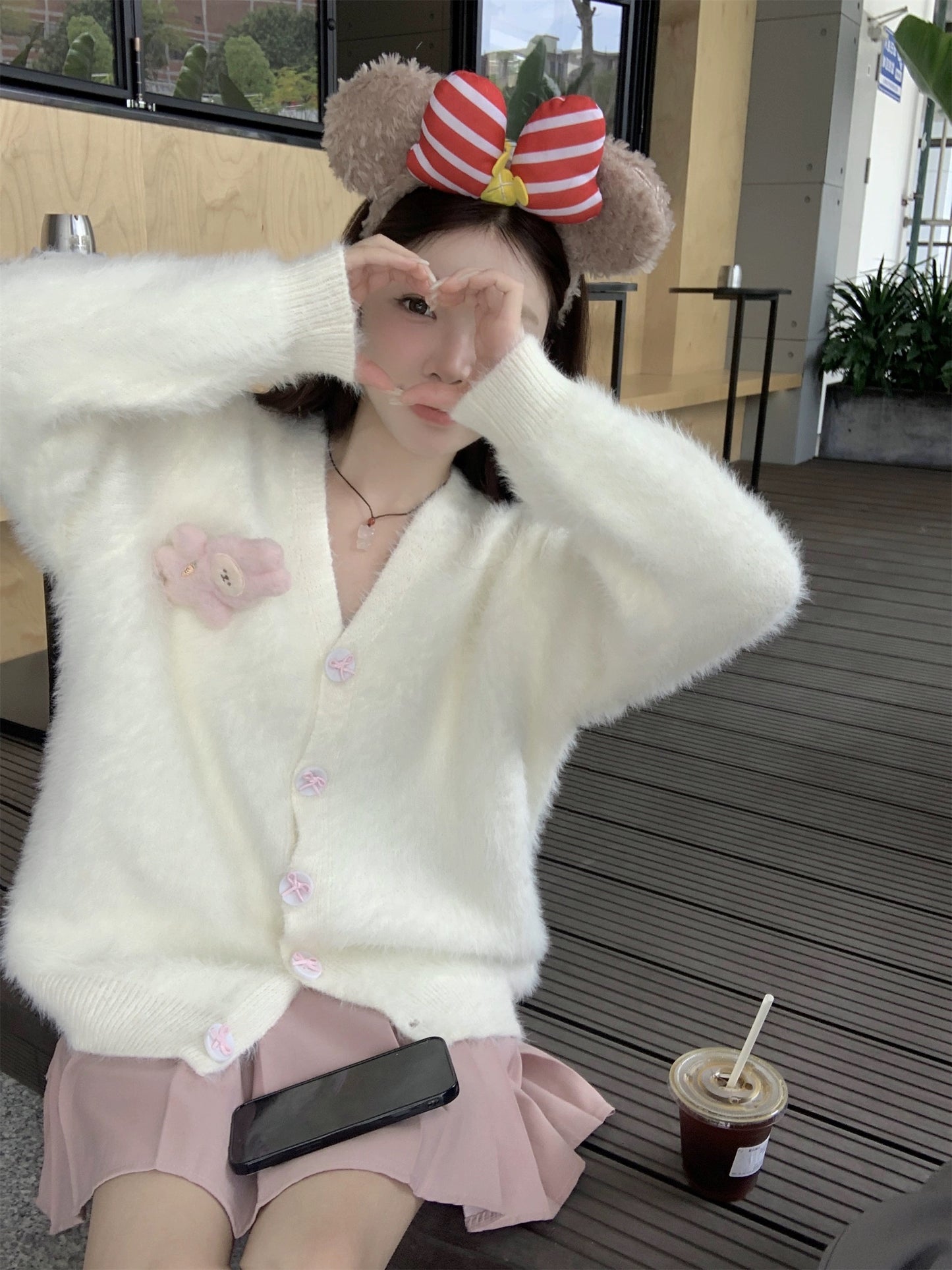 TP14 | Rabbit velvet V-neck knitted cardigan