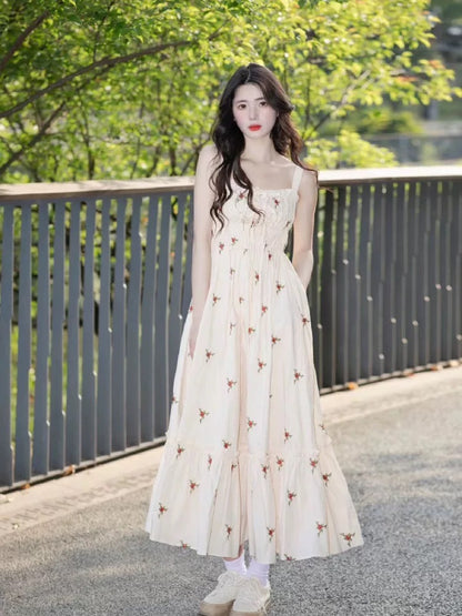 DS29 | Long Dress Cream with Red Flower