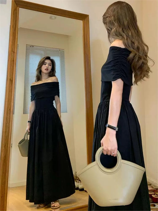 DS36 | Long Black Dress Off-Shoulder