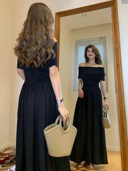 DS36 | Long Black Dress Off-Shoulder