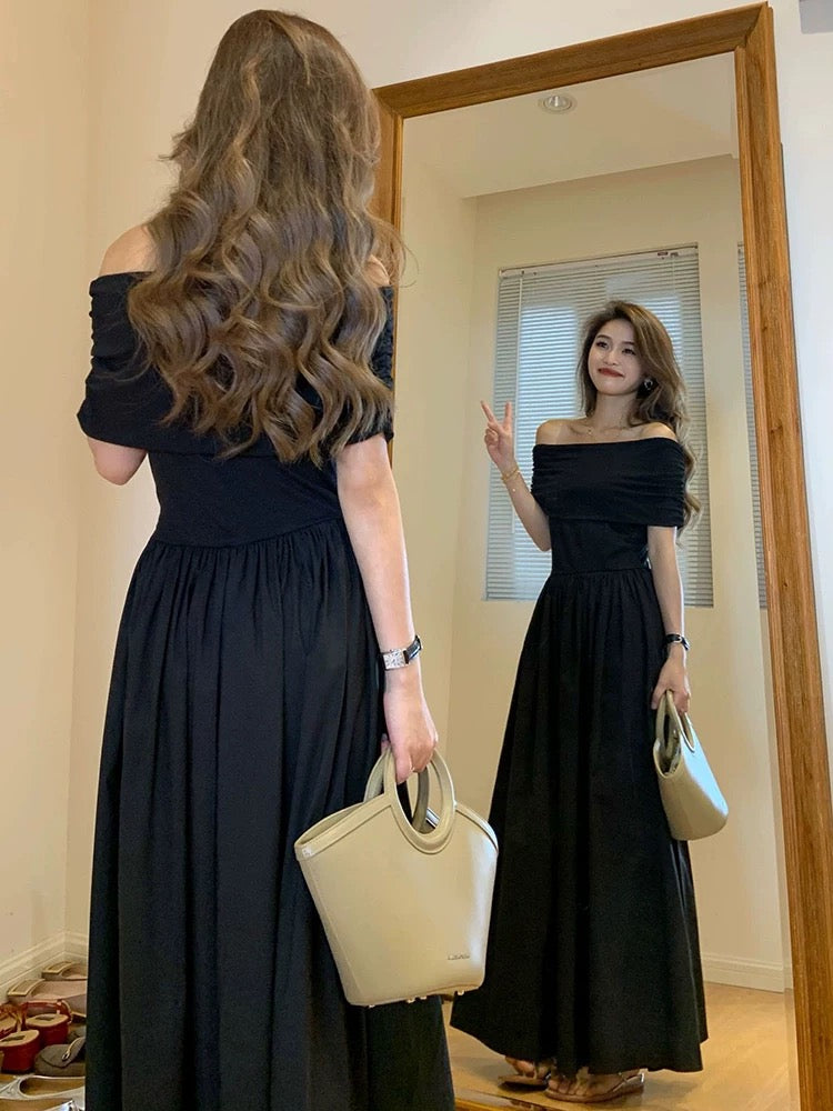 DS36 | Long Black Dress Off-Shoulder