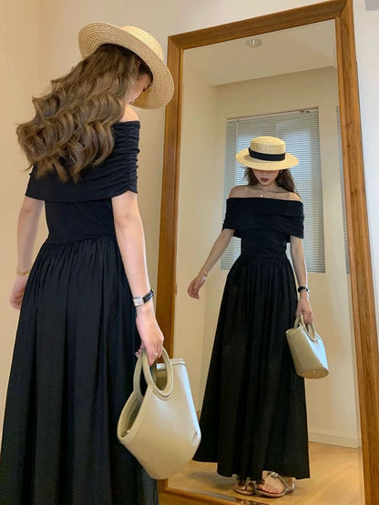 DS36 | Long Black Dress Off-Shoulder