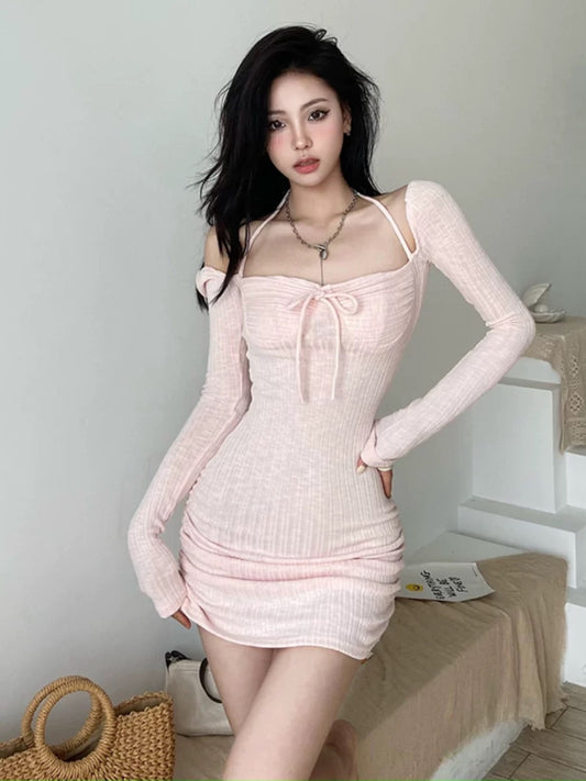 DS34 | Baby Pink Sexy Bew Off-Shoulder Dress