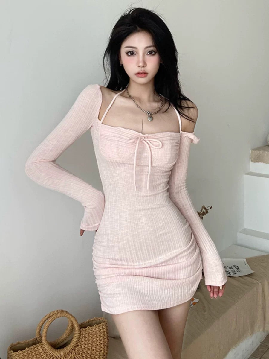 DS34 | Baby Pink Sexy Bew Off-Shoulder Dress