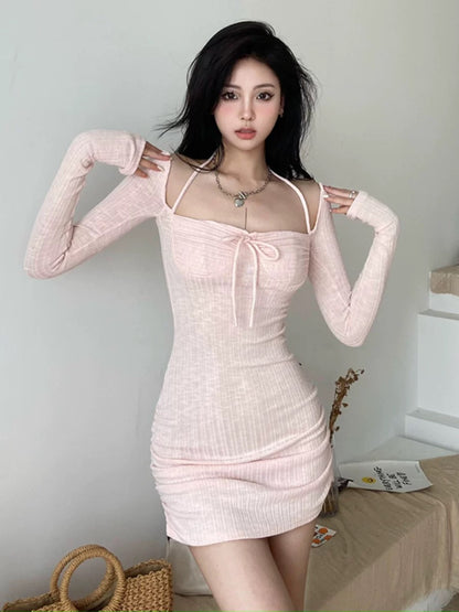 DS34 | Baby Pink Sexy Bew Off-Shoulder Dress