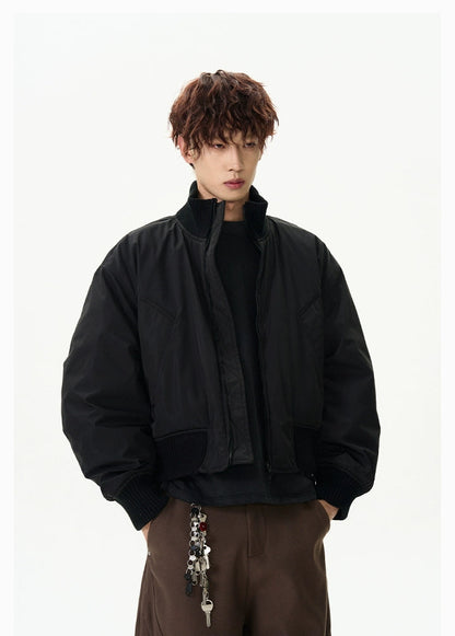 Black Vintage Bomber Cropped Jacket