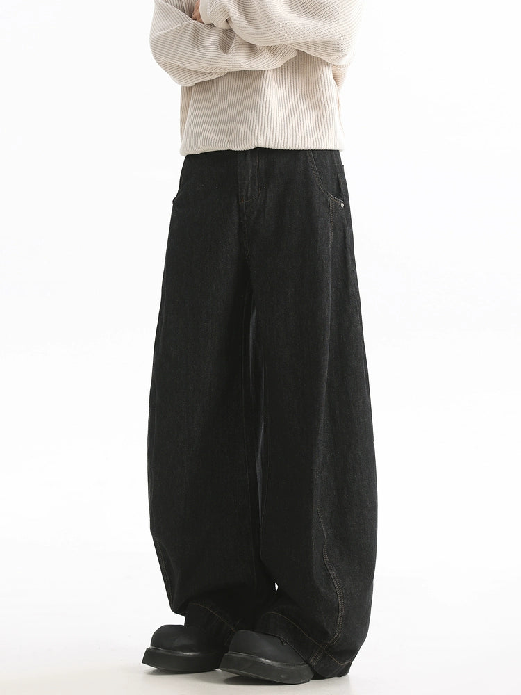 Wide-Leg Causal Black Jeans