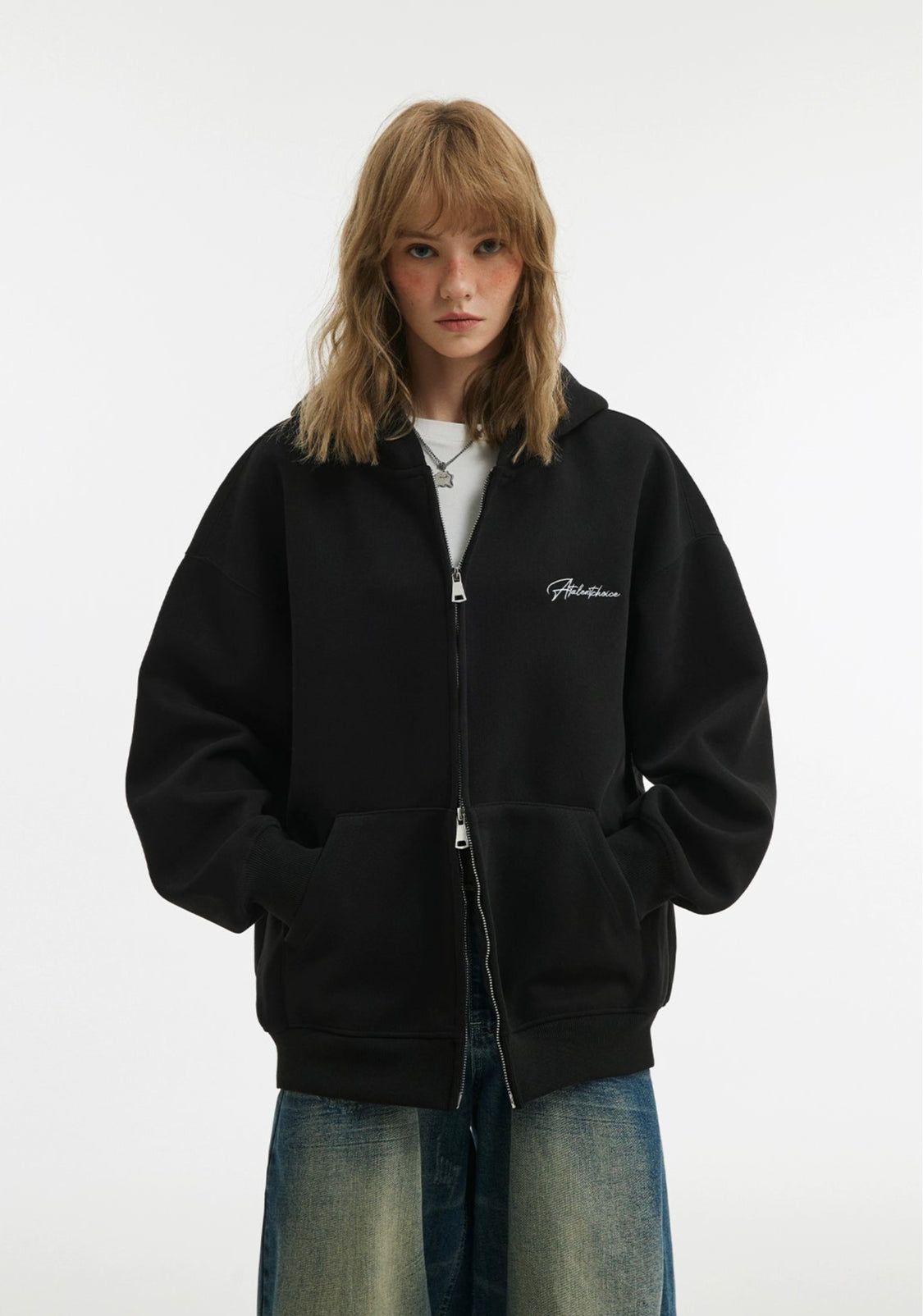 Unisex Soft Embroidered Double Zip Hoodie Jacket