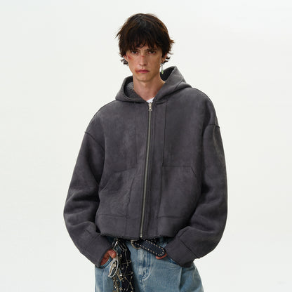 Short Reversible Wear Faux Leather Wool Jacket