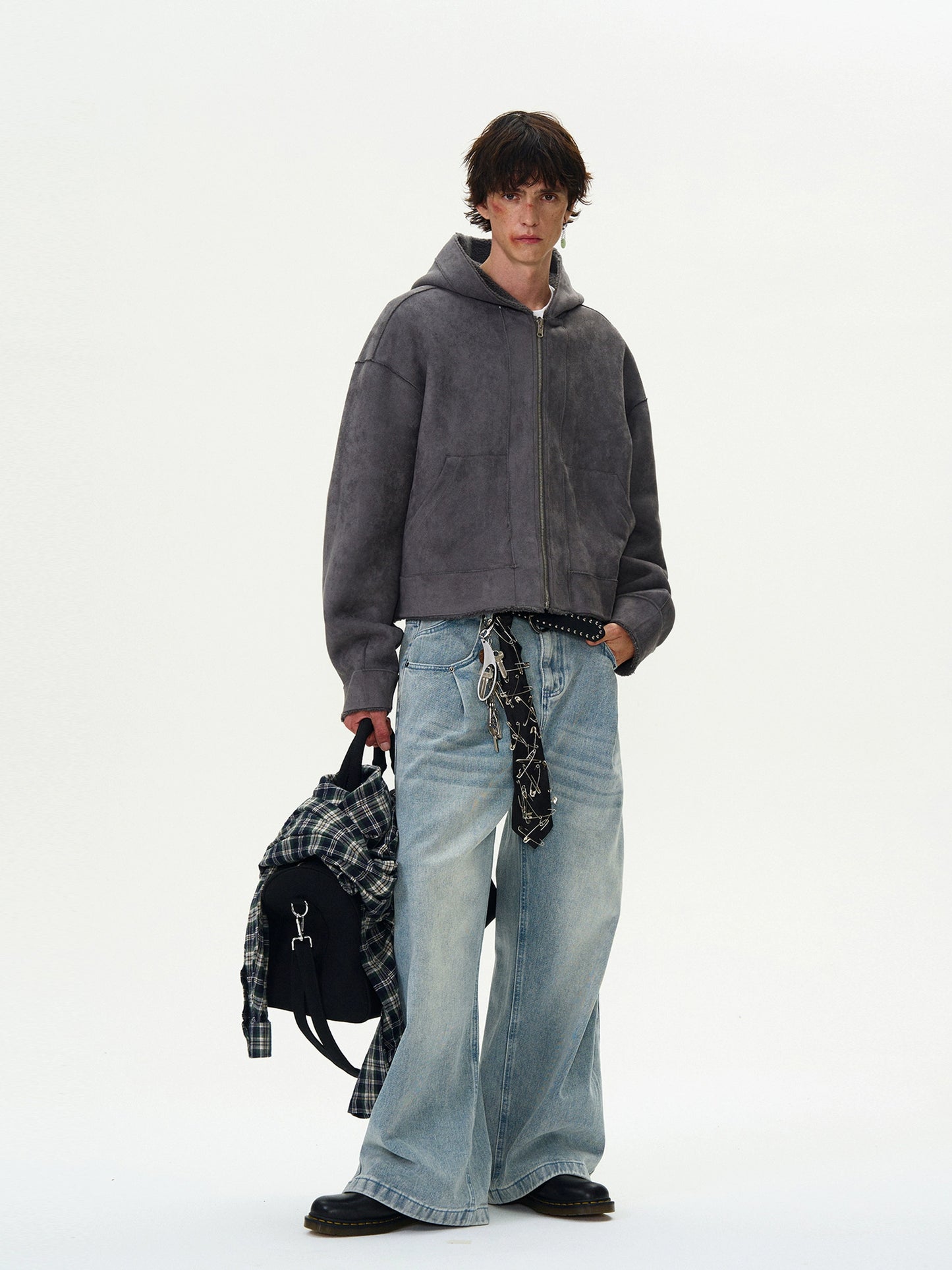 Short Reversible Wear Faux Leather Wool Jacket