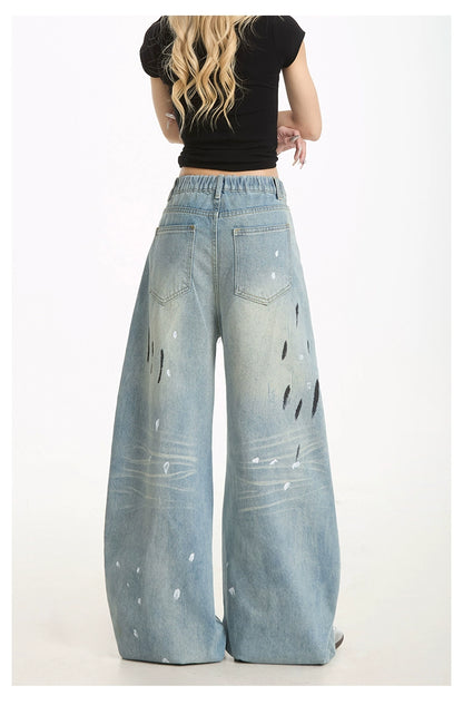 Ink-Splashed Ripped Jeans