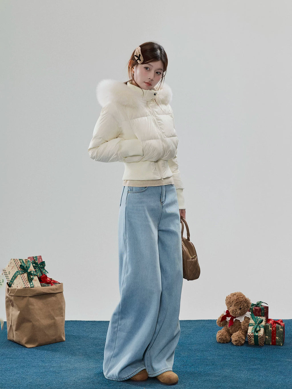 Fur-Trim Hooded Quilted Puffer Jacket