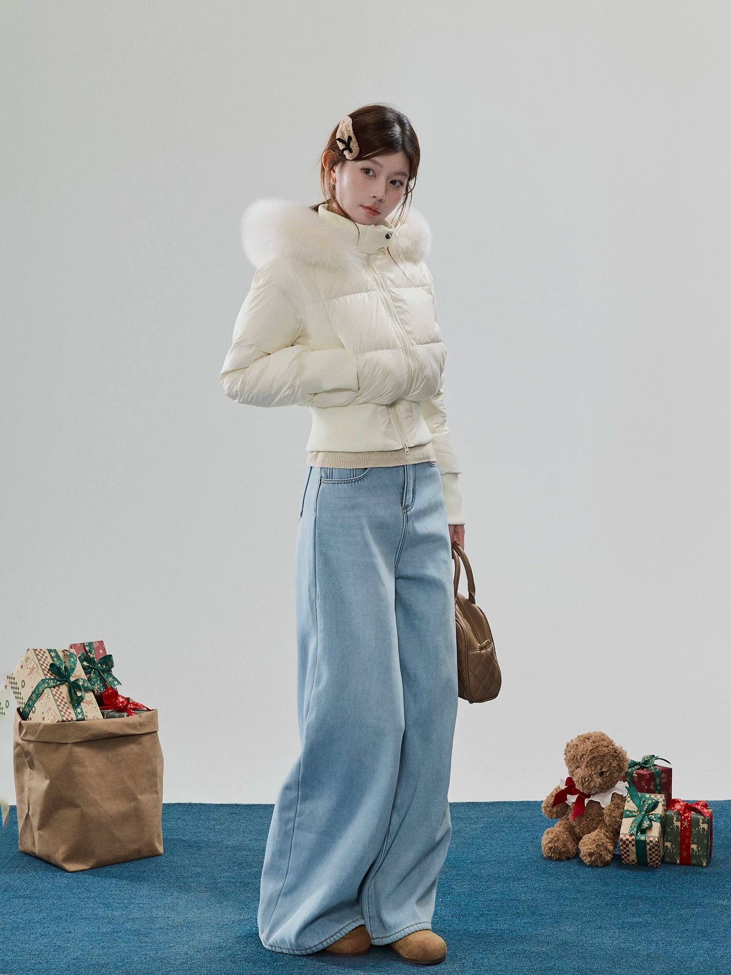 Fur-Trim Hooded Quilted Puffer Jacket