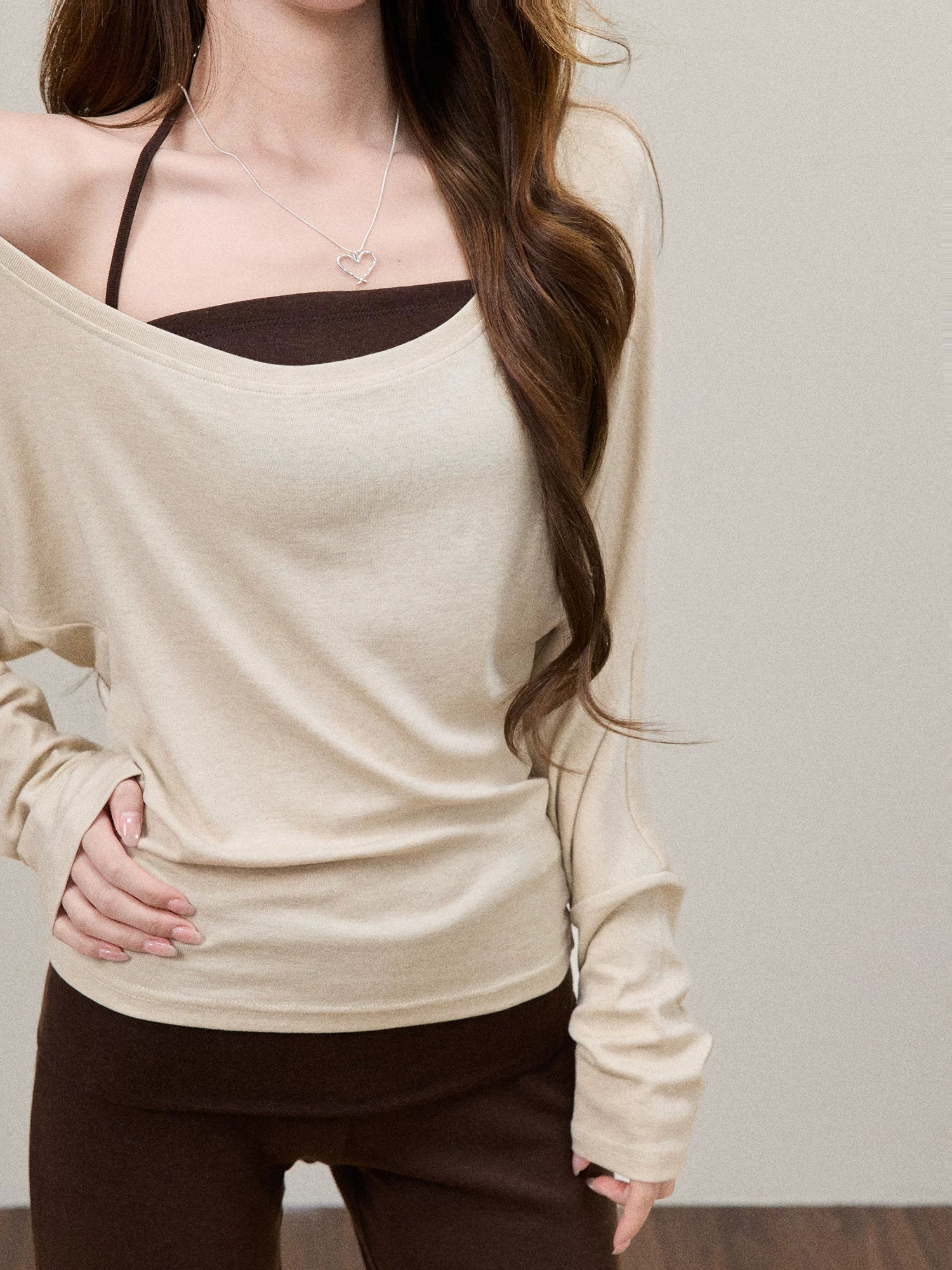 Off-Shoulder Cami-Layered Knit Top Set