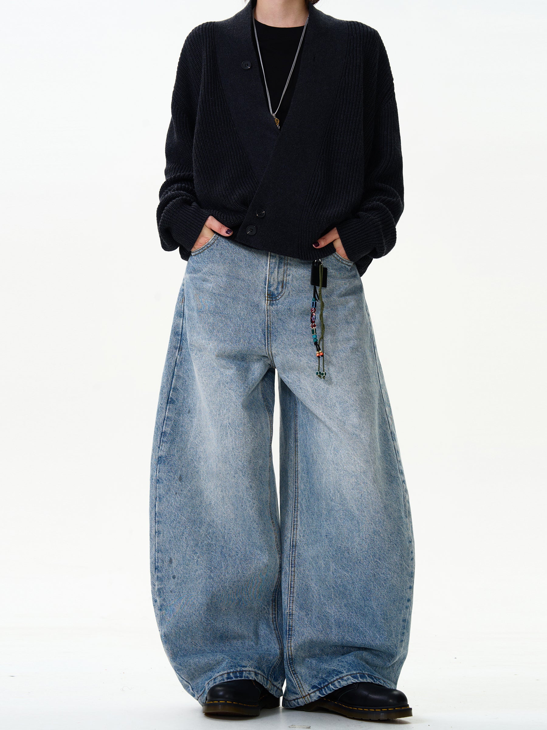 Wide-Leg Baggy Washed Blue Jeans