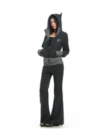 Korean Polka Dot Little Devil Hooded Jacket Set