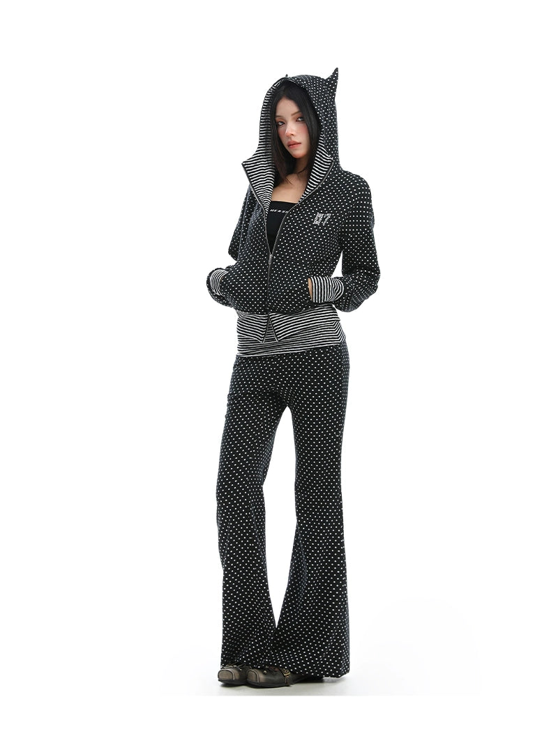Korean Polka Dot Little Devil Hooded Jacket Set