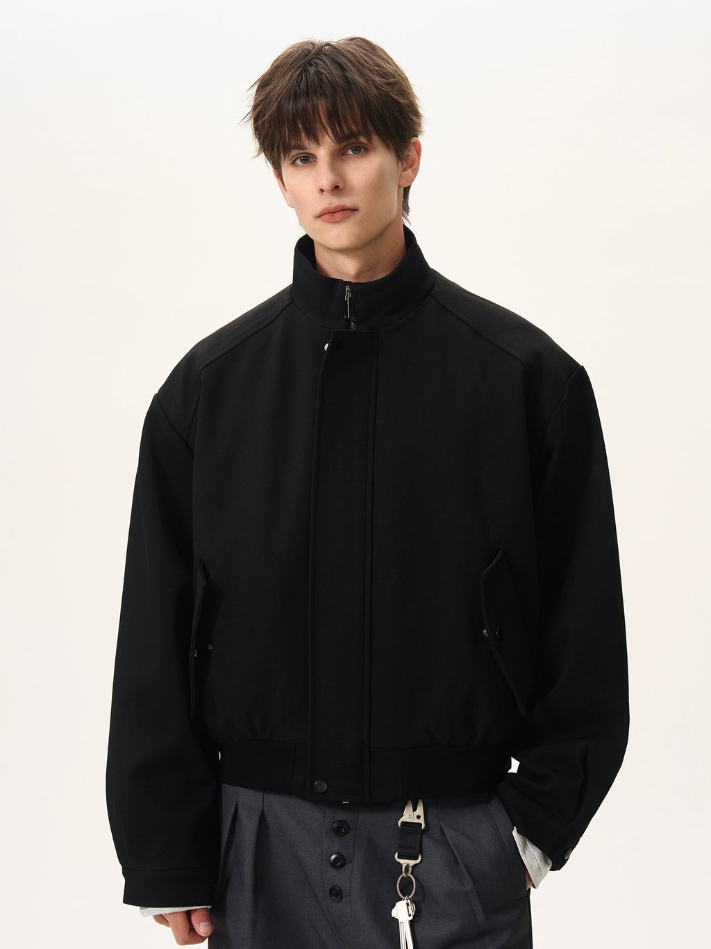 Twill Boxy Fit Stand Collar Jacket