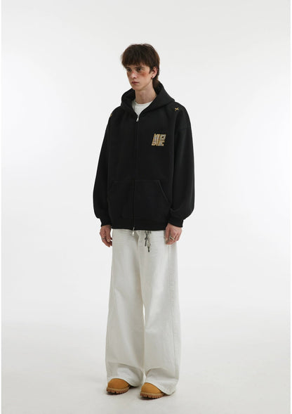 Embroidery Double Zipper Hoodie Jacket