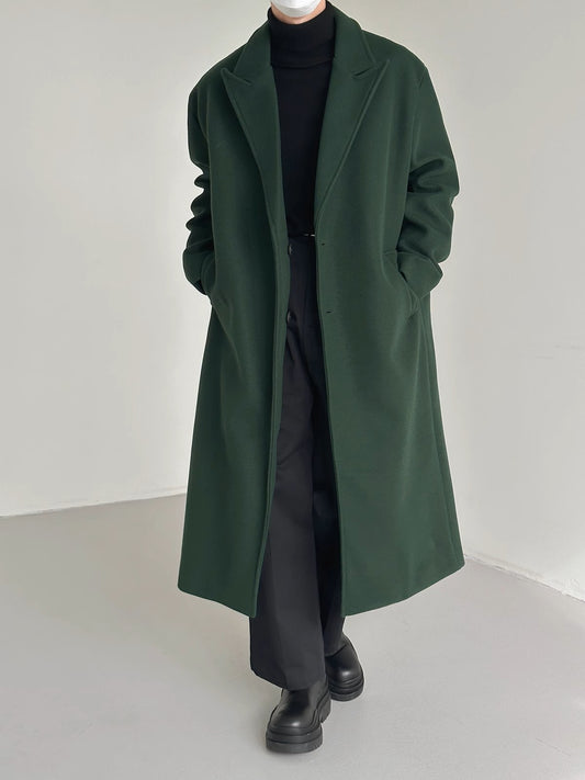 Green Woolen Single Breasted Trench Coat