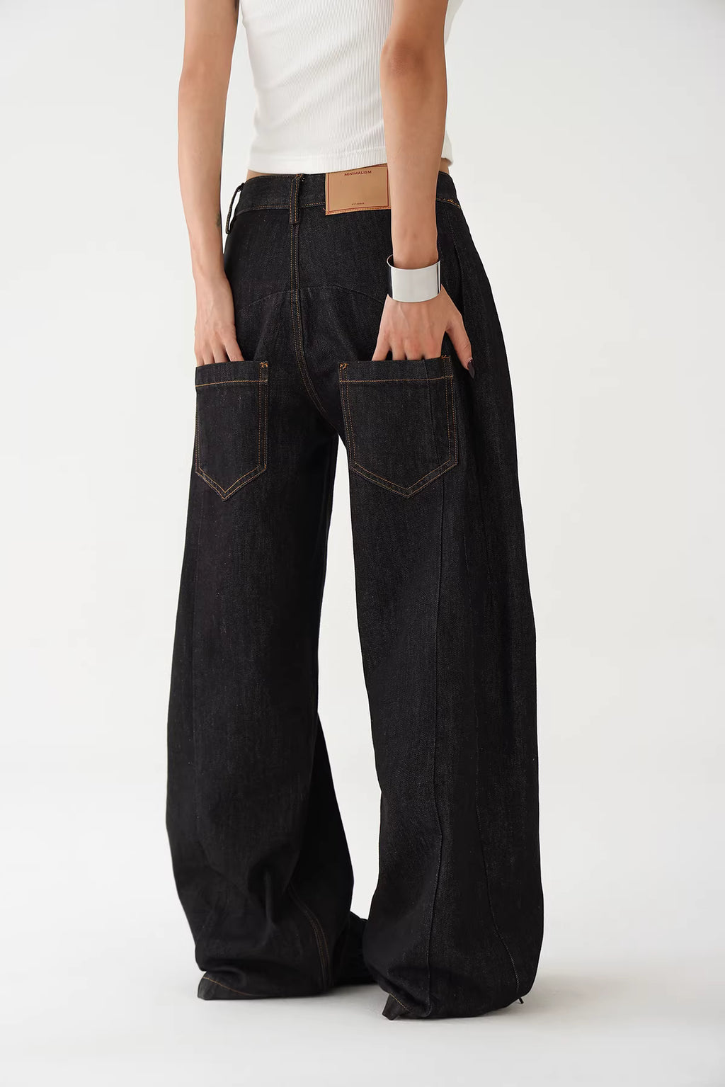 Black Basic Retro Wide-Leg Jeans