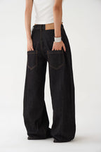 Black Basic Retro Wide-Leg Jeans