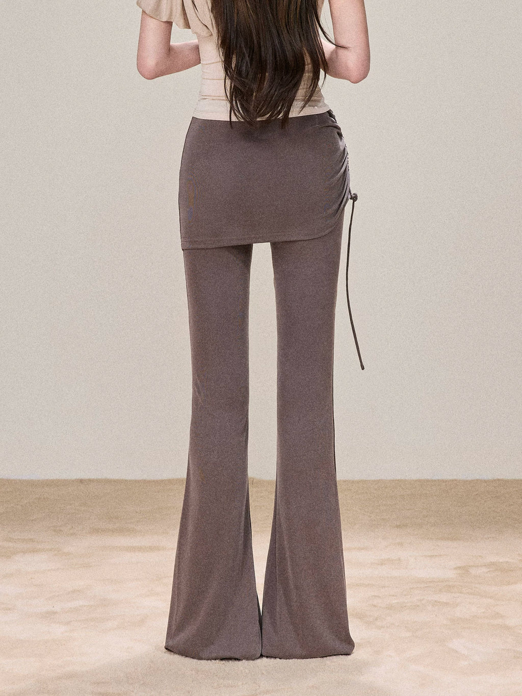 Ruched Wrap-Tie Flare Pants