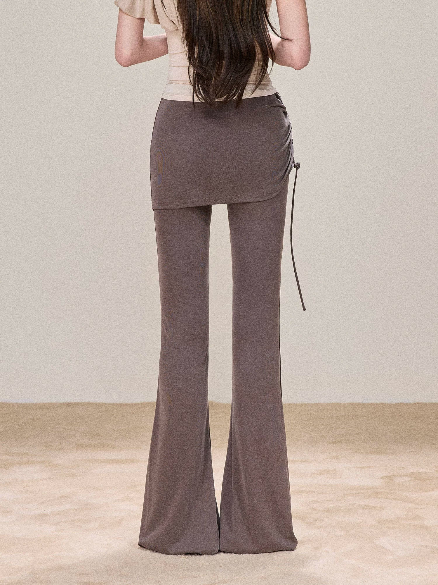 Ruched Wrap-Tie Flare Pants