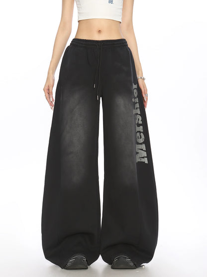 American Retro Distressed Letter Scimitar Wide-leg Sweatpants