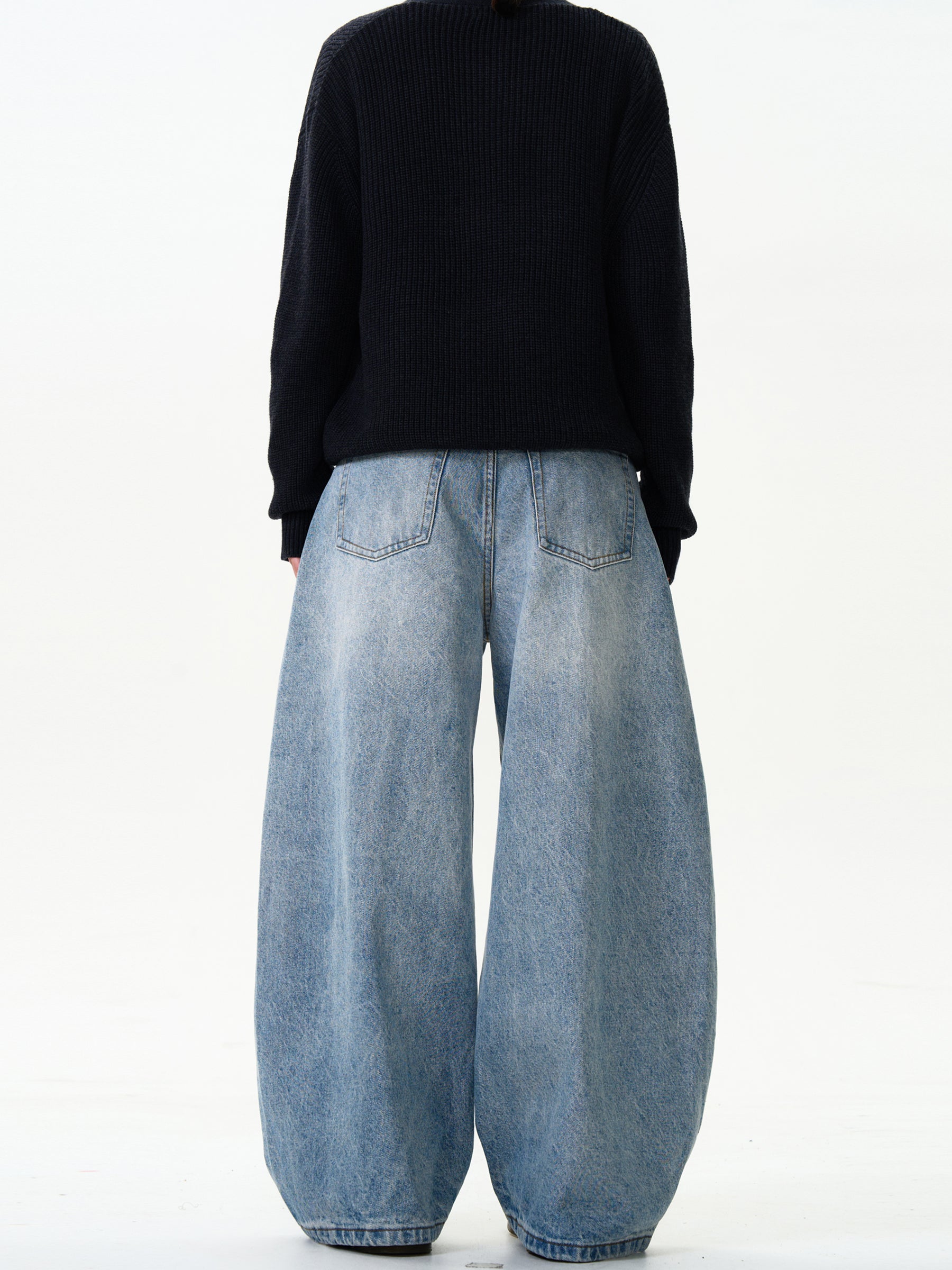 Wide-Leg Baggy Washed Blue Jeans