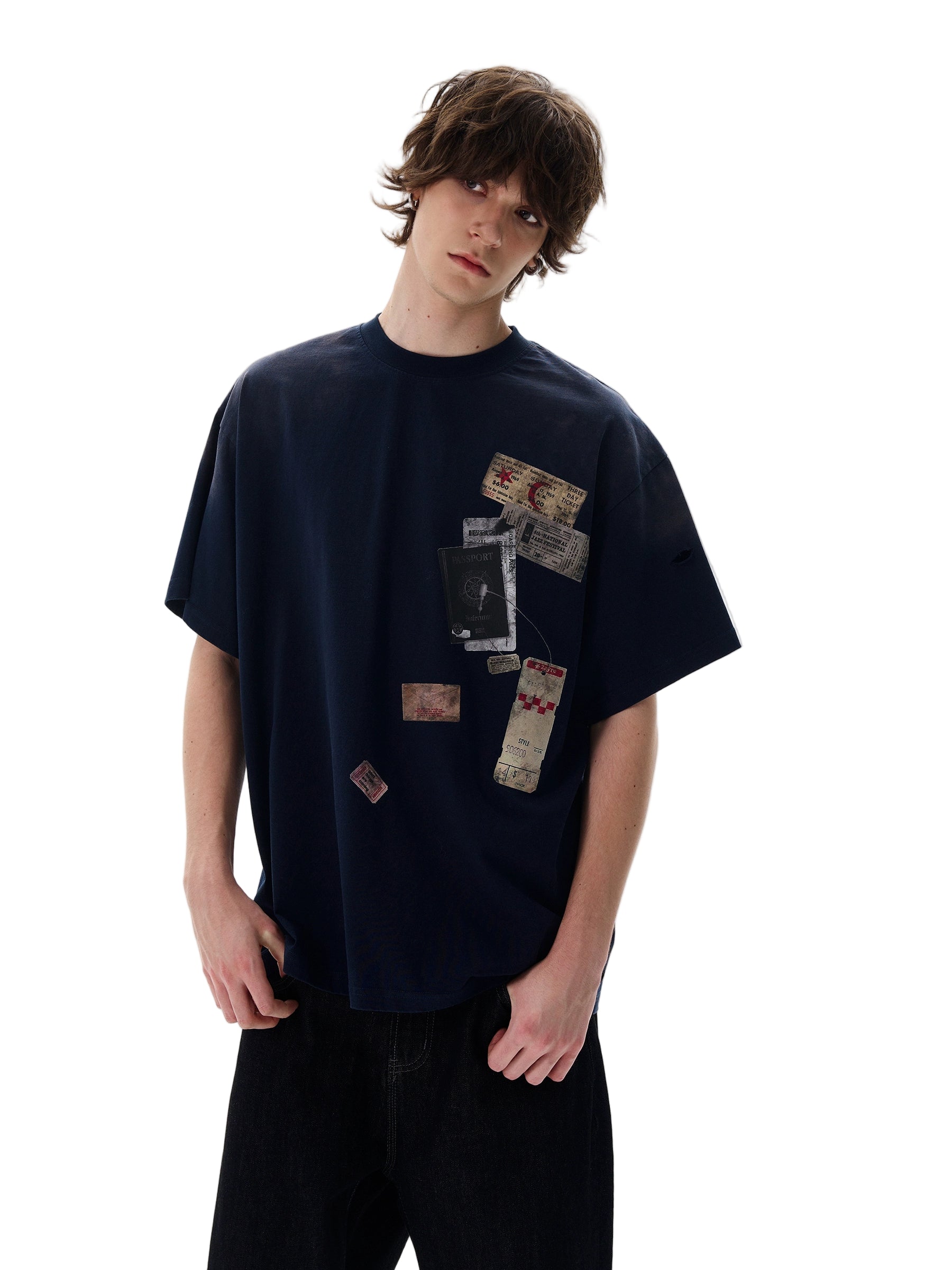 Retro Mottled Label Print Tee