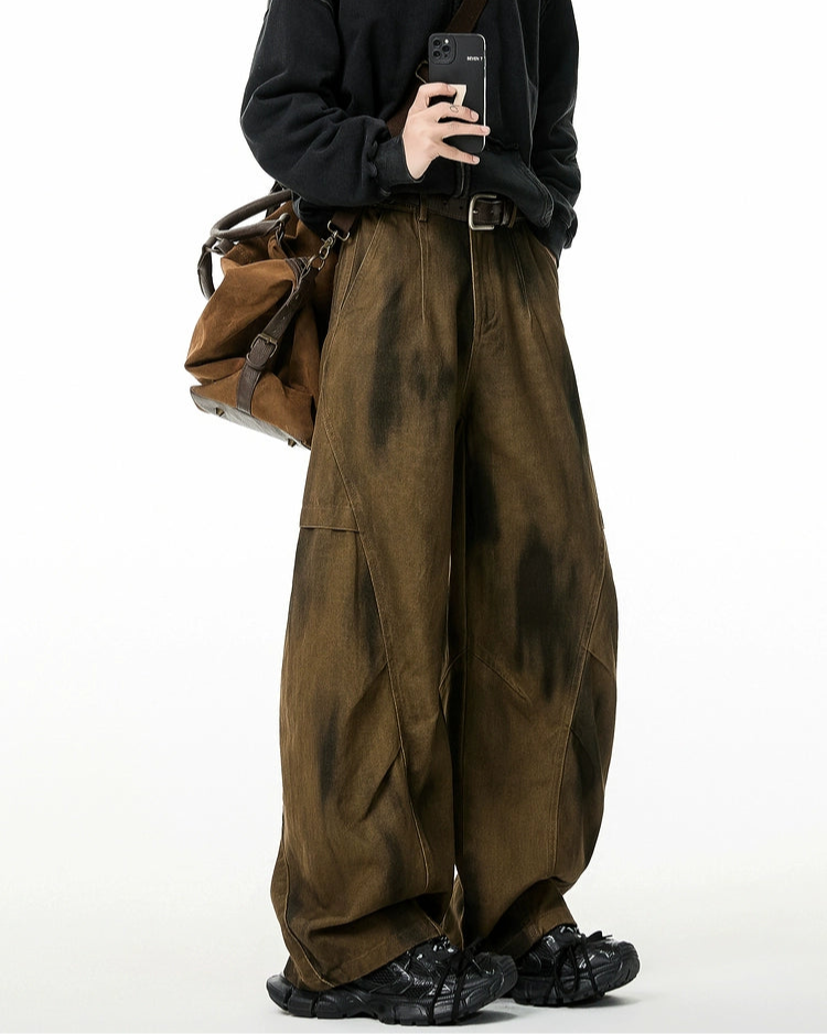 Retro Washed Wrinkled Loose Cargo Pants