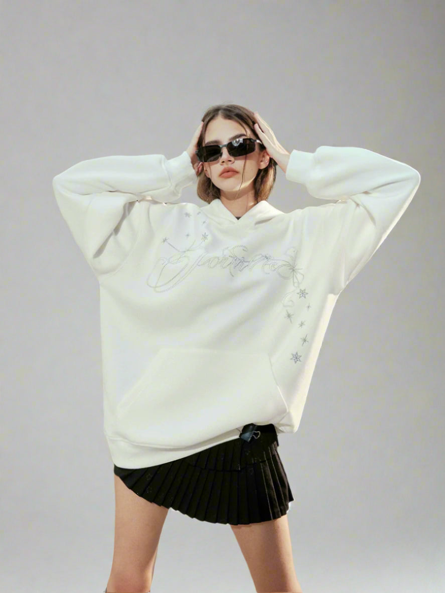 Star Embroidery Sweatshirt Fleece Hoodie Jacket