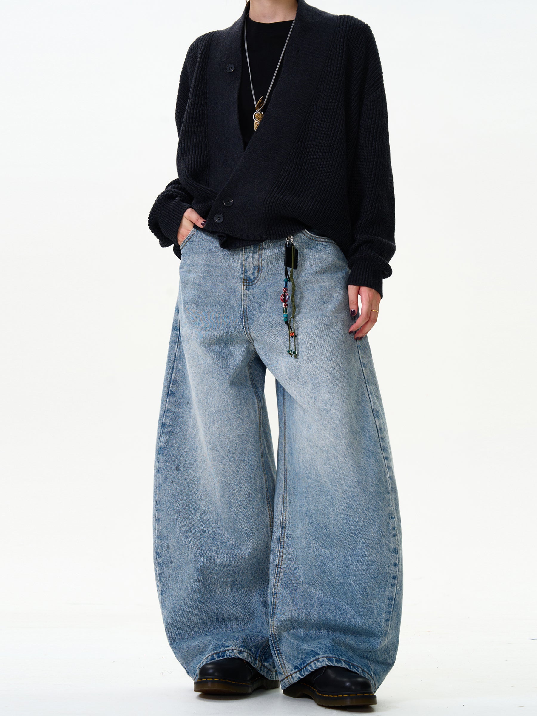 Wide-Leg Baggy Washed Blue Jeans