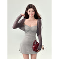Striped Camisole Dress with Cardigan Set