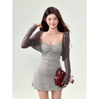 Striped Camisole Dress with Cardigan Set