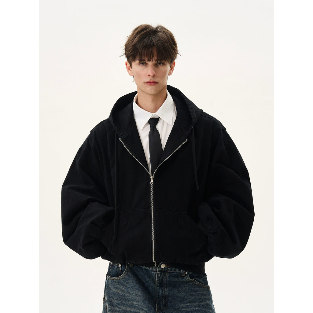Silhouette Short Casual Boxy Washed Zip-Up Hoodie