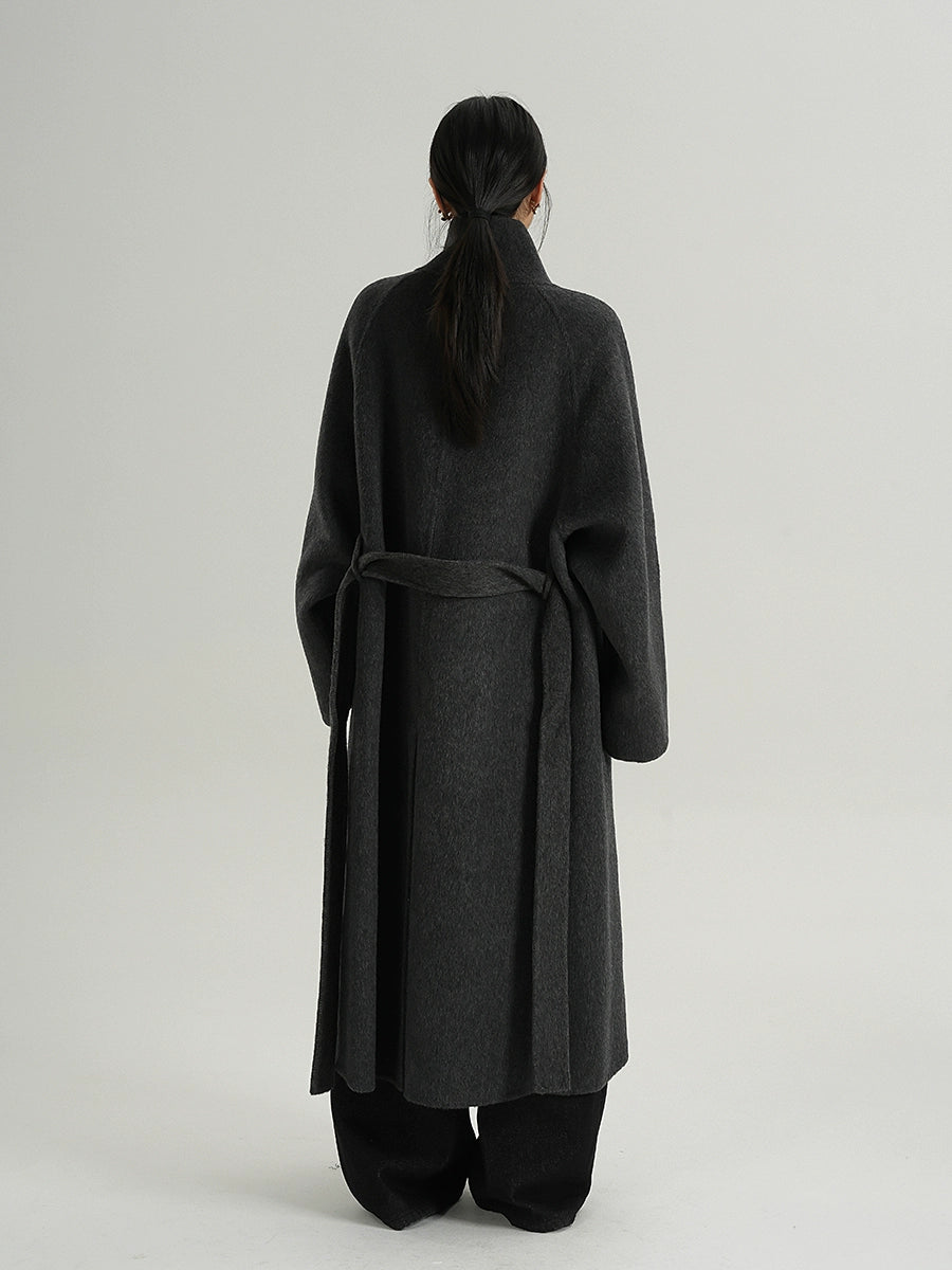 Premium Temperament Stand Collar Grey Long Coat