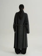 Premium Temperament Stand Collar Grey Long Coat
