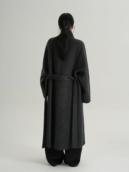 Premium Temperament Stand Collar Grey Long Coat