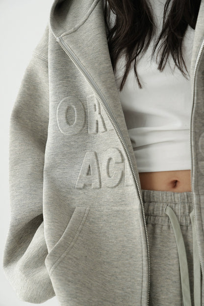 Embossed Set Hooded Zip Cardigan Sweatshirt Jacket + Athleisure Trousers