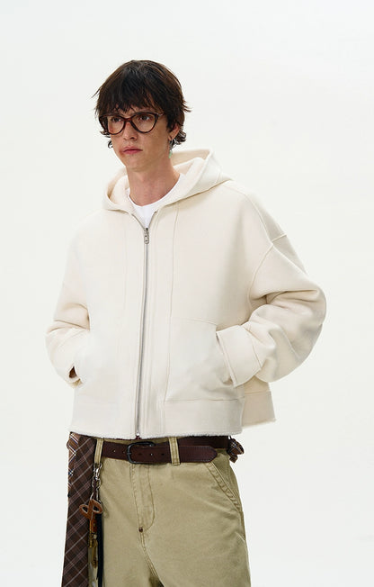Short Reversible Wear Faux Leather Wool Jacket