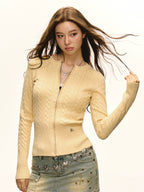 Round Neck Cable Cardigan Sweater