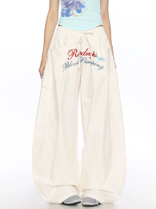Letter Embroidery Loose Straight Casual Pants