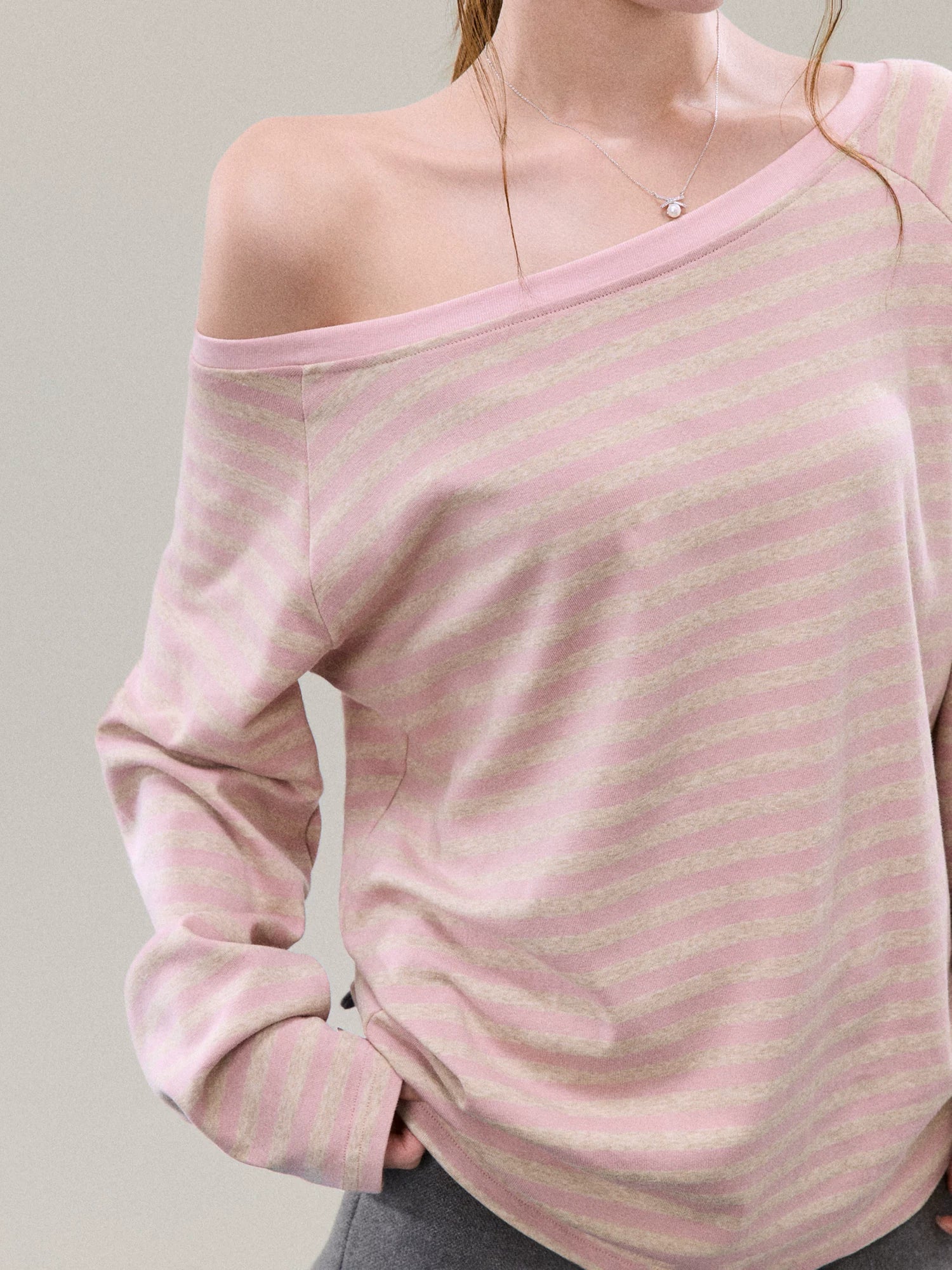 Off-Shoulder Pink Striped Knit Top