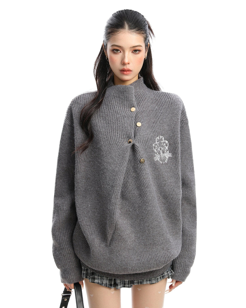 Cross Embroidery Turtleneck Sweater