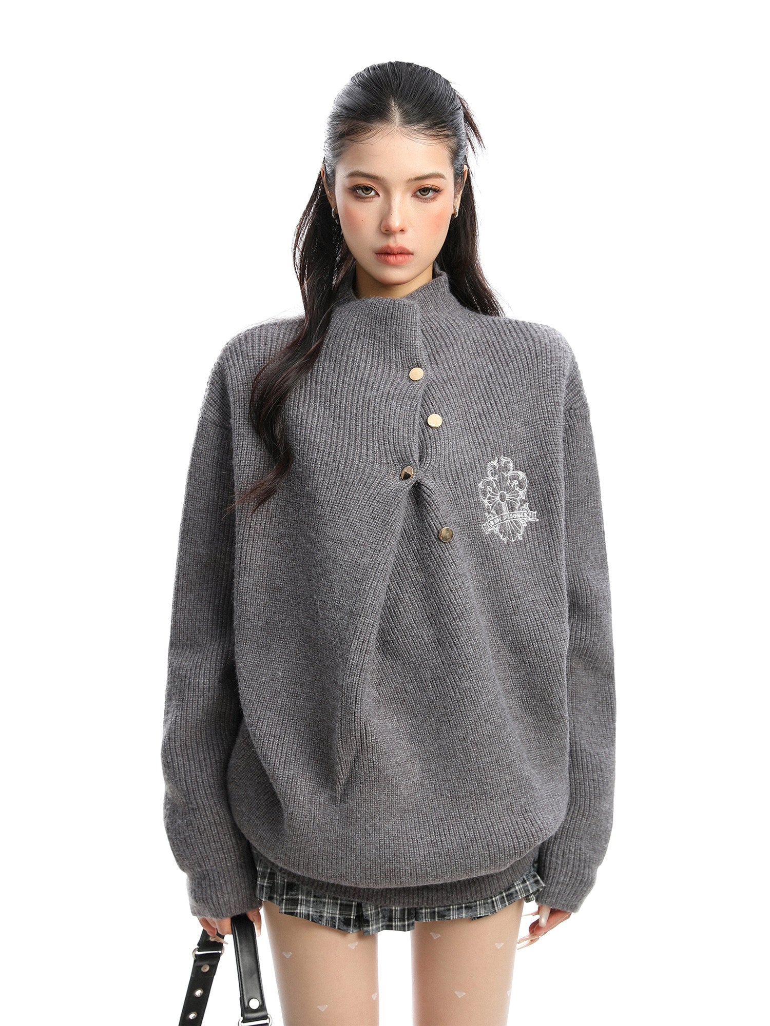 Cross Embroidery Turtleneck Sweater