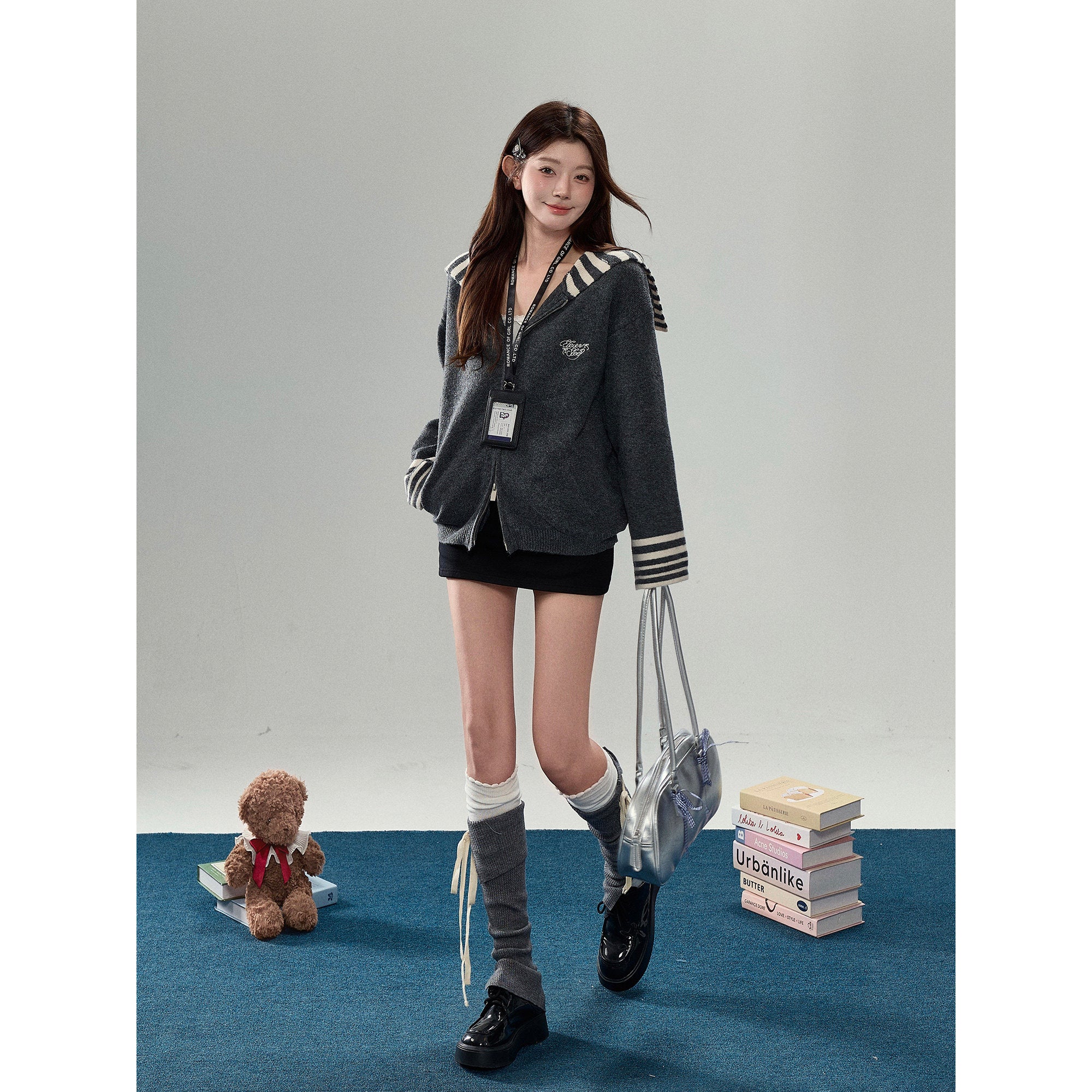 Strip Collar Knitted Sweater Cardigan